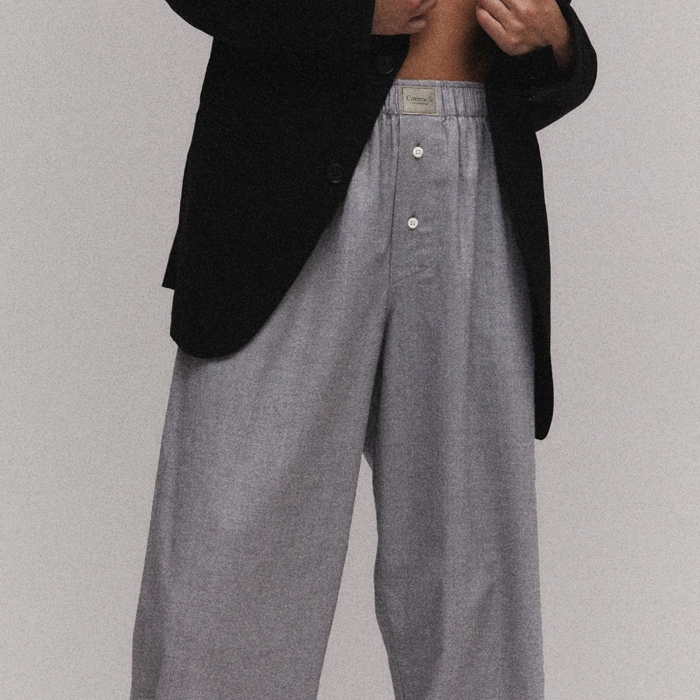 Comme Si La Boxer Alta in Cotton Flannel Light Grey Herringbone